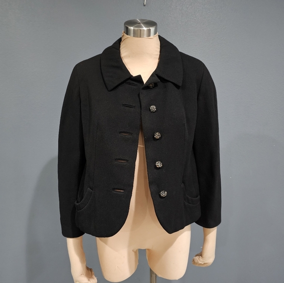 Vintage 40s 50s BEN ZUCKERMAN Women Black Wool Cropped Jacket S/M - Picture 6 of 12
